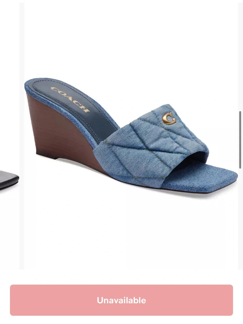 Coach Quilted Denim Wedge Slide with Gold C Charm